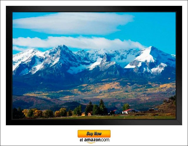 Snow Covered Rocky Mountains Rural Landscape Photo Black Wood Framed