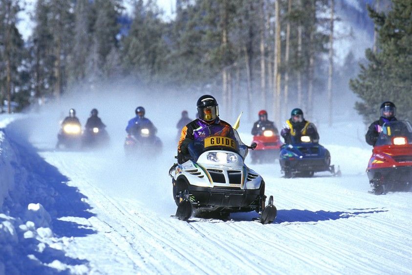 A snowmobile tour at Yellowstone National Park