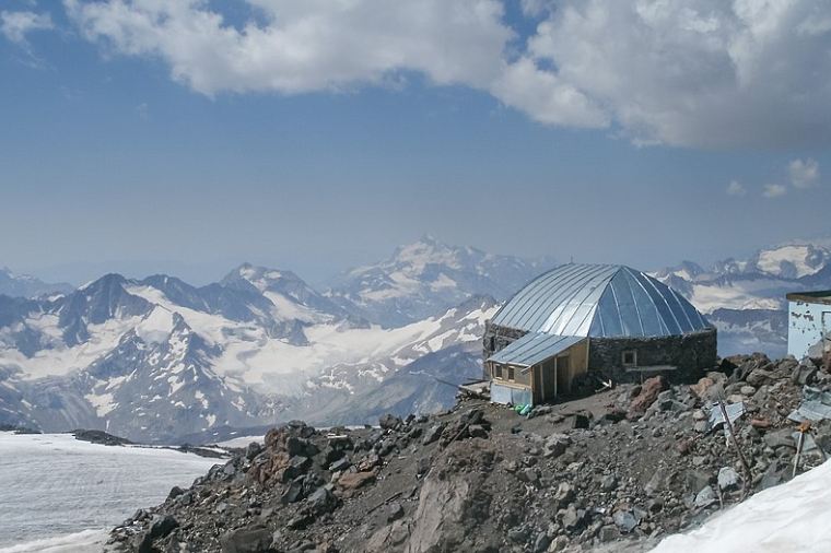 A refuge in the mountain area overlooking Mount Elbrus