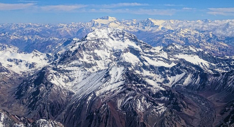 Aerial view of the Aconcagua with mountain Mercedario in the background