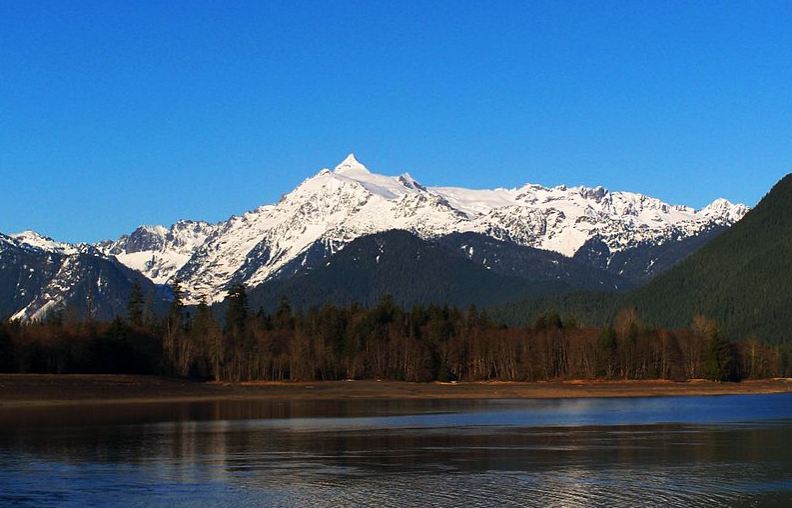 Mount Shuksan as seen from Baker Lake, south of the mountain