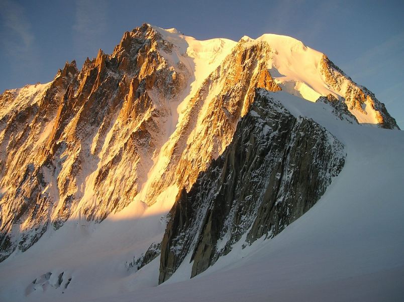 Sun-kissed glacier peak of Mont Blanc