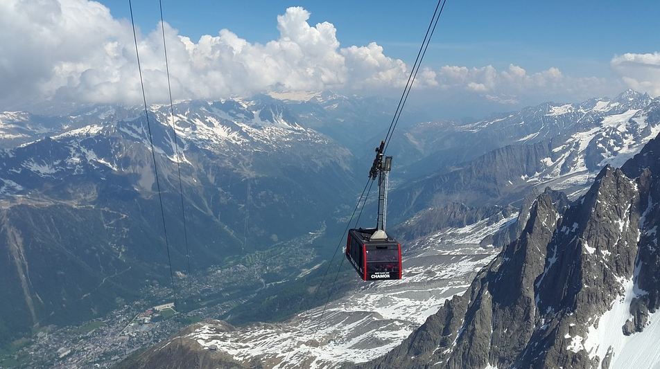Suspended cable car at Chamonix, France