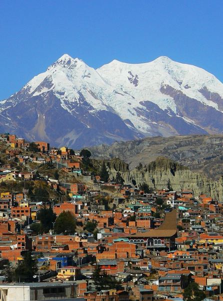 The guardian mountain of Illimani, overlooking the city of La Paz