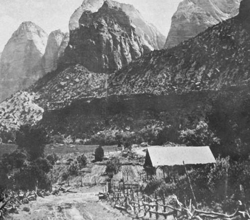 Restored photo of a small ranch near Zion Canyon (circa 1910s)