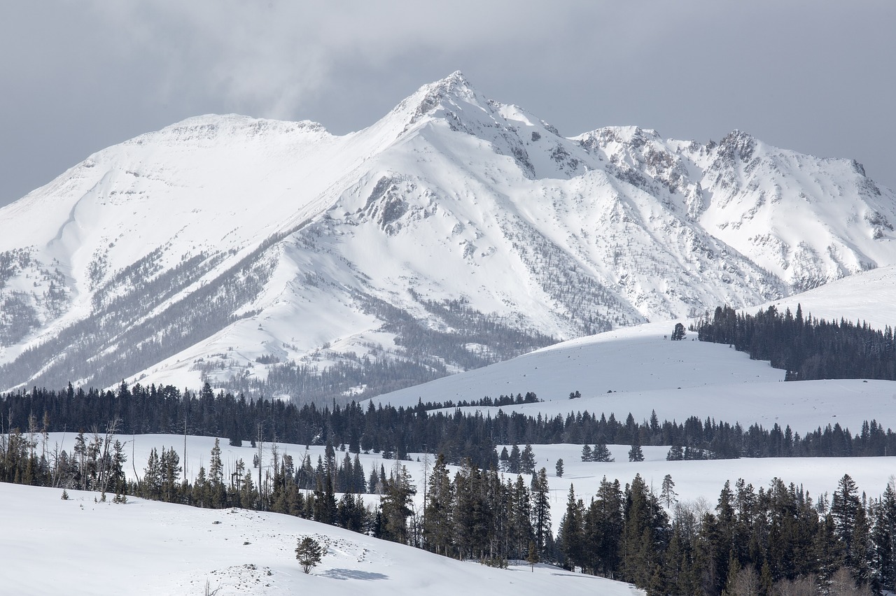Snow-covered Gallatin Mountain peaks