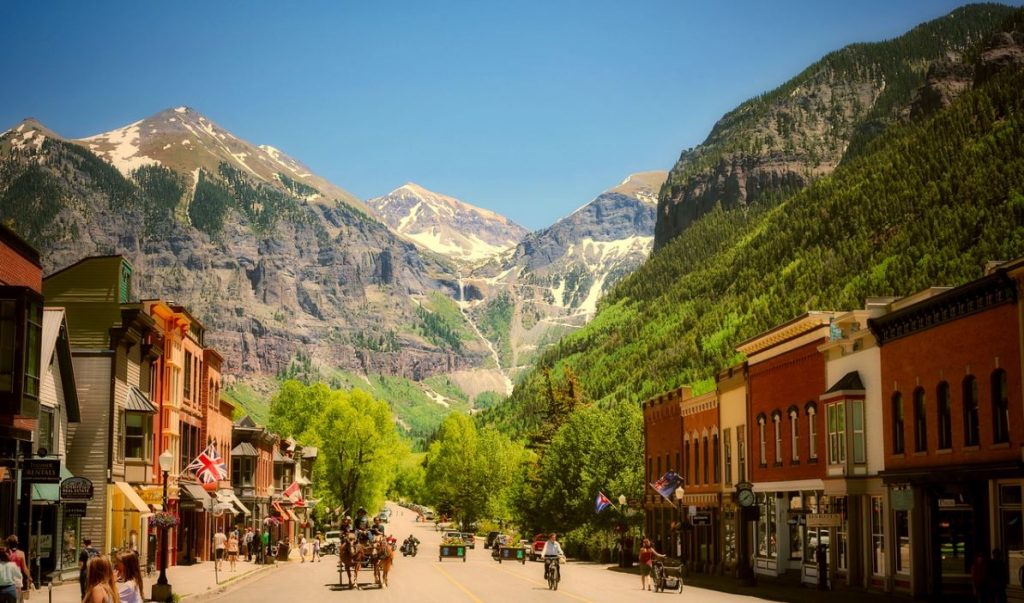 The urban city of Telluride and the view of San Juan Mountains