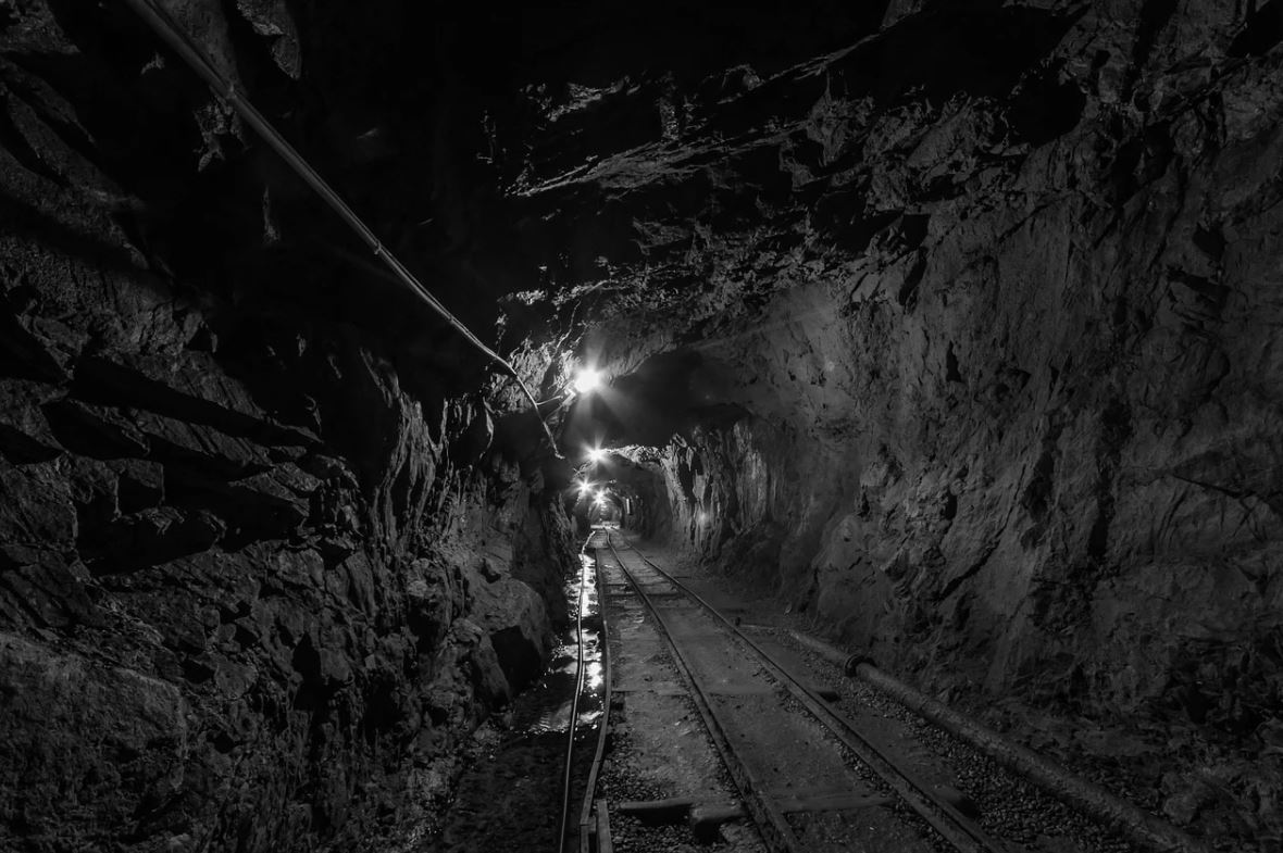 a railway in a mine tunnel