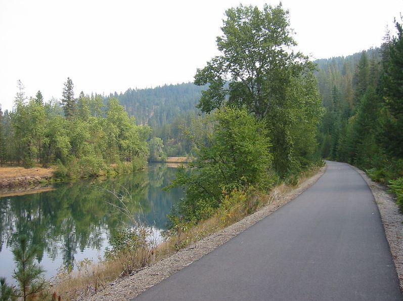 Trail of the Coeur d'Alenes as it follows Coeur d'Alene River in Idaho