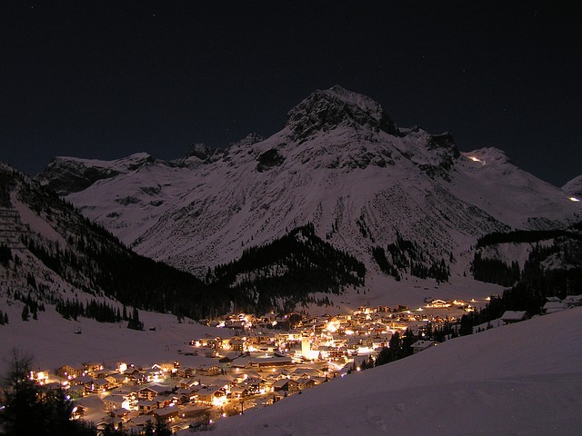 night view of the Lech am Arlberg in Austria