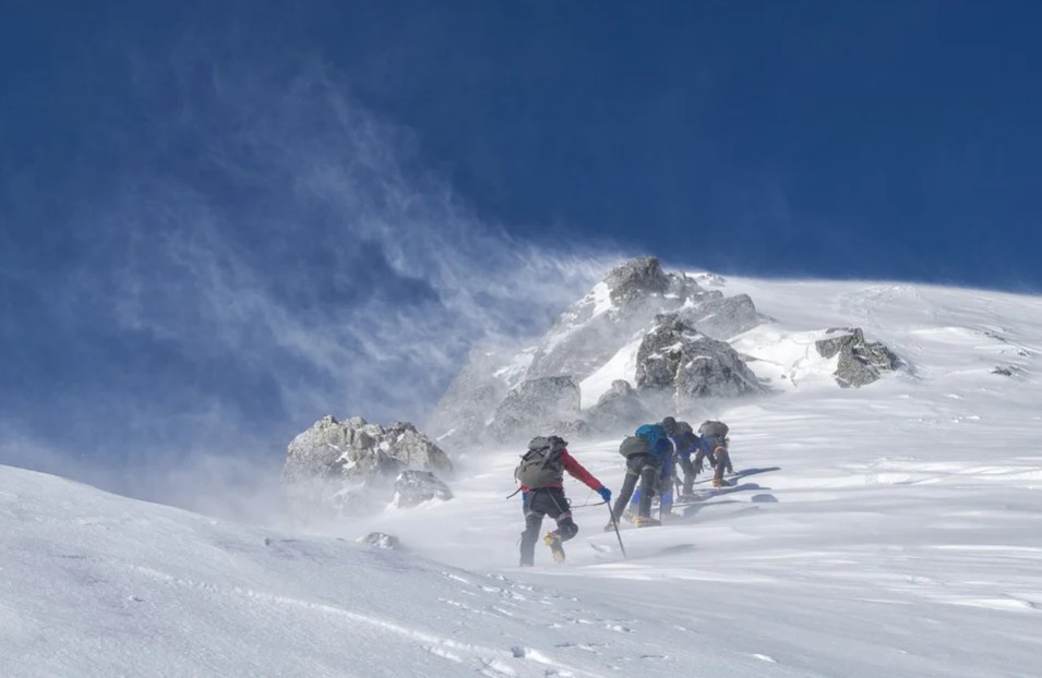 snow, mountain, winter, mountaineering, climbers, cold