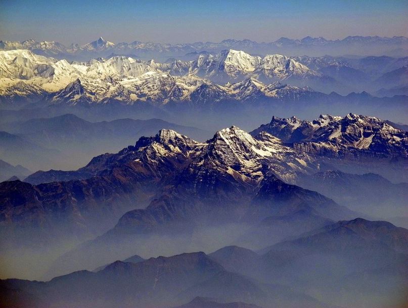 The aerial view of Himalayan mountains