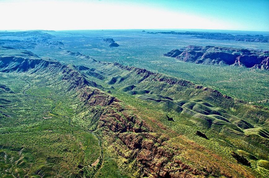 aerial view of the long mountain ranges in Australia