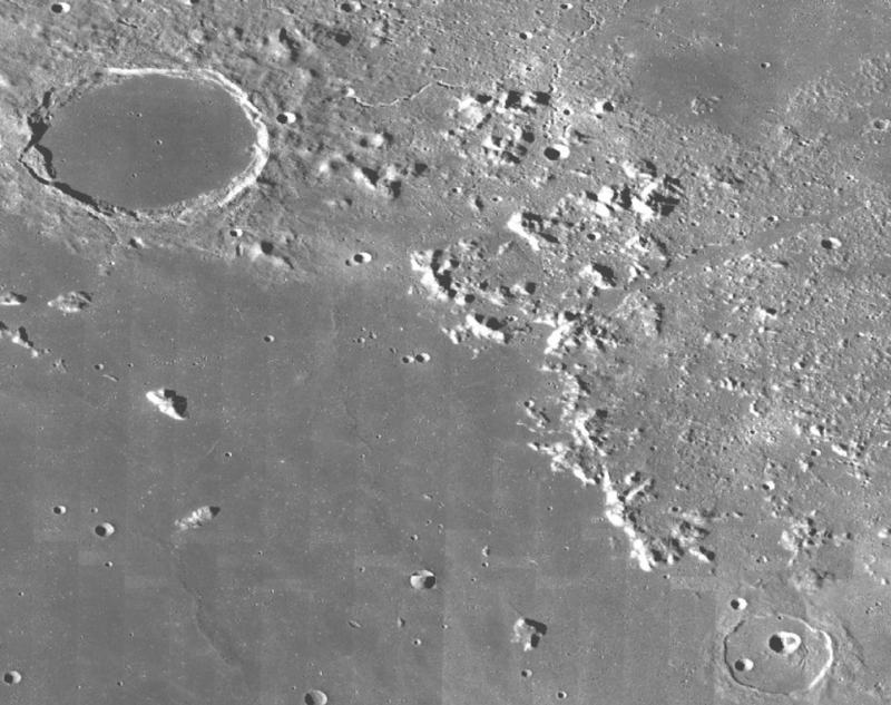 the Montes Alpes range, lying between crater Plato and crater Cassini