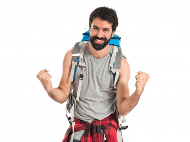 Healthy male going on a mountain trip.