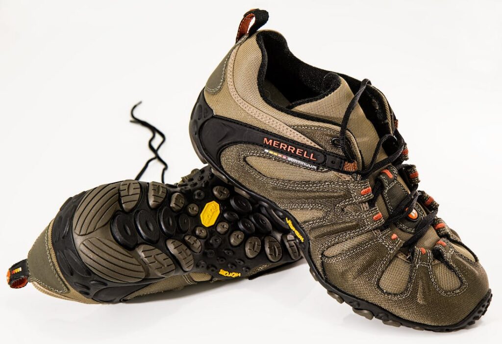 Brown and black Merrell hiking shoes
